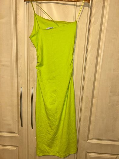 Zara one strap lime ruched midi dress