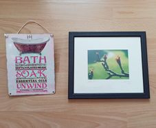 Limited edition signed print "Spring Buds"  & Bathroom metal sign