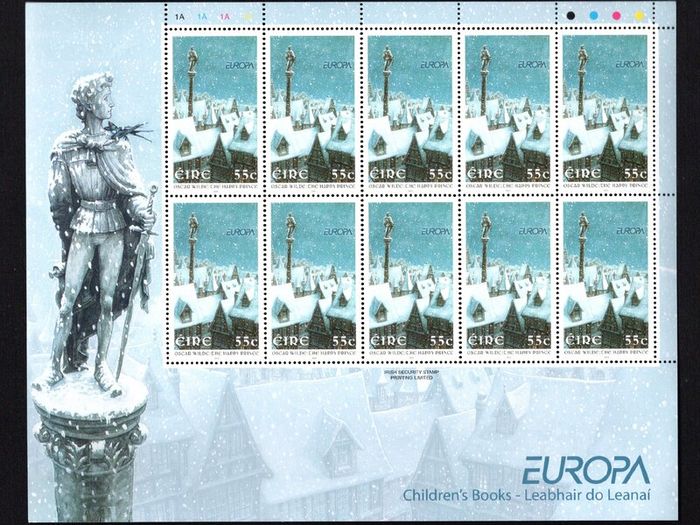 2010 Ireland Europa (Children's Books: 55c The Happy Prince & 82c Gulliver's Travellers) Commemorative Stamps Sheetlet Plate 1A1A1A1A Mint Never Hinged (MNH)