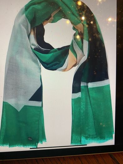 SAMOON BARGAIN PRICE. New Light Weight Scarf In Jade Green Dark Navy Beige And White .length Is 180 Cm