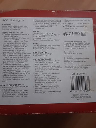 Christmas Lights .. 200 Multicolor Ultra Bright .. Indoor Use Only .. Heavily Reduced.. No Lower Offers .. Now at Half of Half Price