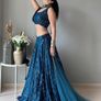 Navy Blue Lehenga Choli with Embroidery & Sequence Work - Un stitched (Size: XS-S-M-L) Image 4