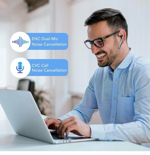 Bluetooth Headset V5.3, 100H Talk Handsfree Earpiece Wireless Headset with ENC Noise Canceling Microphone, LED Display, IP7 waterproof, in-Ear headphone for Business/Office/Driving