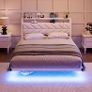 4ft6 Floating Double Bed Frame Upholstered Platform Bed with Storage Shelf Headboard,Charging Station/LED Lights,Metal Slat Support/Noise Free,No Box Spring Needed,135x190 Double Size,White Image 5
