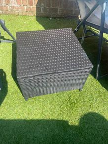 4 black rattan stools with white cushion