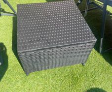 4 black rattan stools with white cushion