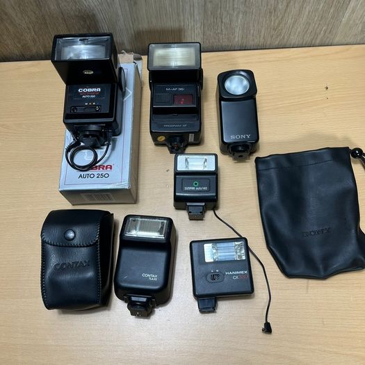 Assorted Job Lot Camera Flashes Cobra Sony Contax etc