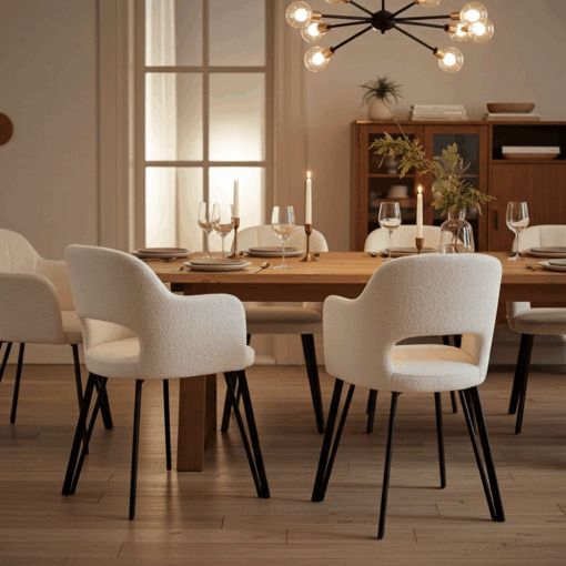 Luna Modern Boucle Armchair with Cut Out Backrest Design