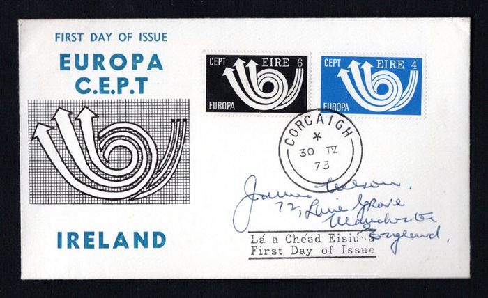 1973 Ireland Europa Commemorative Stamp Illustrated Addressed First Day Cover (FDC) with Corcaigh (Cork) cancel