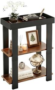 Side Table, 3-Tier Side Table, Rustic Farmhouse Narrow End Table with Storage, Slim Table Nightstand for Small Spaces, Bedroom or Living Room (Rustic Brown)