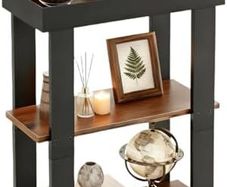 Side Table, 3-Tier Side Table, Rustic Farmhouse Narrow End Table with Storage, Slim Table Nightstand for Small Spaces, Bedroom or Living Room (Rustic Brown)