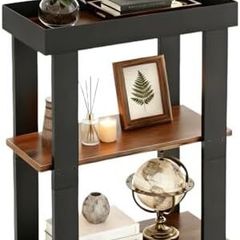 Side Table, 3-Tier Side Table, Rustic Farmhouse Narrow End Table with Storage, Slim Table Nightstand for Small Spaces, Bedroom or Living Room (Rustic Brown)