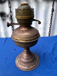 Double wick brass oil lamp