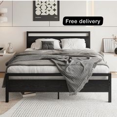 King Size Metal Bed Frame With Wooden Headboard