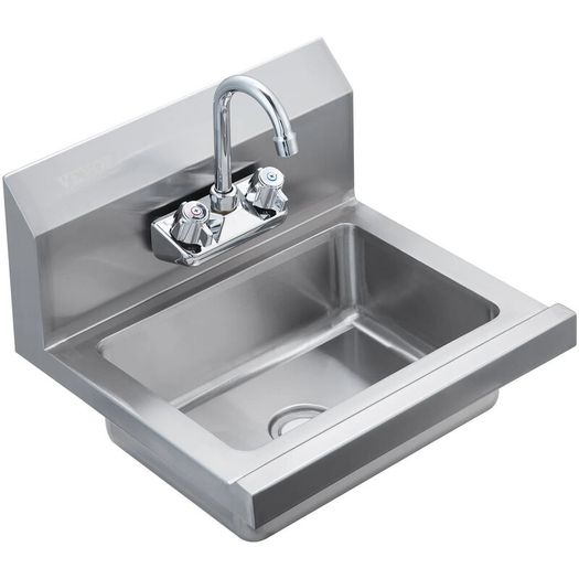 Commercial Stainless Steel Hand Wash Sink with Faucet, Wall-Mounted Utility Basin, 17 x 12.8 Inch for Restaurant, Kitchen, Bar, Garage & Home