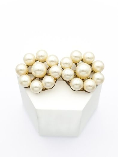 Vintage Gold Plated Faux Pearl Sterling Silver Earrings In Original Box