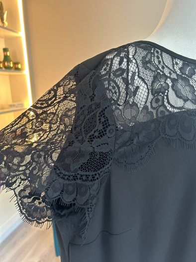Brand-new Ladies Black Chiffon Lace Short Sleeved Top from David Emanuel