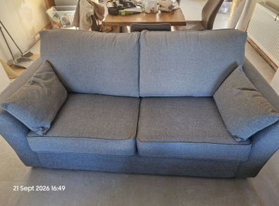 Two Light Grey  3  Seater Sofas + 2 Footstools