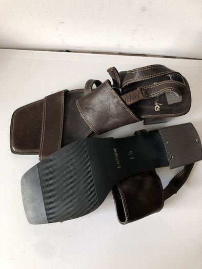 Clarks Dark Brown Leather Square Toe Sandals - Size 6 (UK 6)