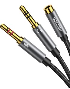 Headphone Mic Splitter 2 Way Braided 3.5mm Jack Audio Adapter 24K Gold-Plated TRRS Female to Dual TRS Microphone Aux Cable Compatible with PC Gaming Headset Earphone Speaker Laptop Xbox PS5 PS4