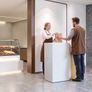 Reception Desk, 80 cm Rectangular Front Counter Table, Modern Office Reception Desk with LED Light, 2 Drawers & Power Outlets Image 6