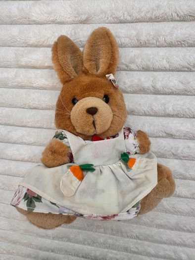 Vintage TCC Continuity Holdings 1995 Bunny Rabbit Floral Dress Soft Plush approx. 24 cm. (with ears) Used Please see photos