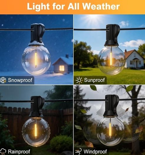 G40 Festoon Lights Outdoor Mains Powered 91.5M,APP & Remote  2700K Dimmable Garden String Lights 120 4 Bulbs IP44 Waterproof 24V Low Voltage Led Lights for Wedding Patio Cafe Gazebo