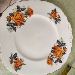 Vintage Orange Yellow Rose Pattern 1960s Crown Royal Cake Plate or hanging wall plate in Good Condition