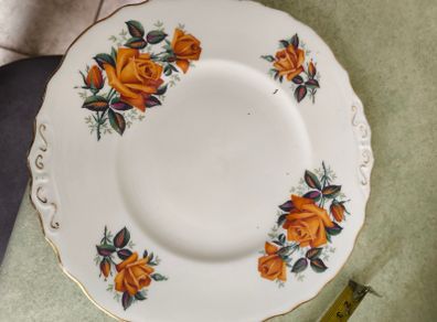 Vintage Orange Yellow Rose Pattern 1960s Crown Royal Cake Plate or hanging wall plate in Good Condition