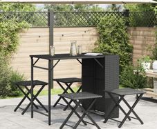 5 Piece Garden Dining Set Foldable Black Poly Rattan