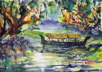Kerala backwaters watercolour