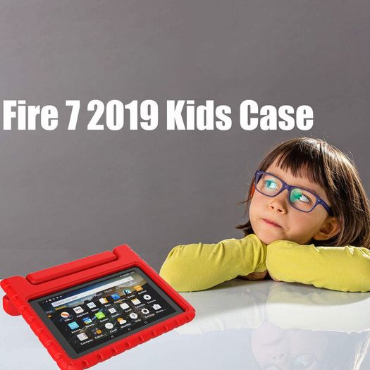 For Amazon Fire 7 2019 Case Kids Shockproof Tablet Smart Cover Handle EVA New Red