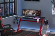 Gaming Desk Steel Frame w/ Cup Headphone Holder Adjustable Feet Red (FREE POSTAGE)