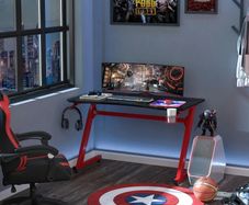 Gaming Desk Steel Frame w/ Cup Headphone Holder Adjustable Feet Red (FREE POSTAGE)