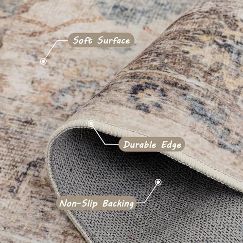 Rugs for Living Room, 200x300cm Large Area Rugs for Bedroom, Vintage Boho Machine Washable Rug, Non Slip Kitchen Rug Faux Wool Rugs Soft Short Pile Carpet for Dining Room, Office