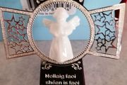 Newbridge Silver hanging Cross with Porcelain Angel