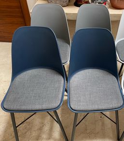 4 x Beautiful Solid Grey & Navy Kitchen Dining Chairs - Can Deliver