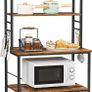 _kitchen shelf, standing shelf with shelves, with 6 hooks and metal frame, industrial design, for microwave, cooking utensils, 80 x 40 x 167 cm, vintage brown-black Image 4