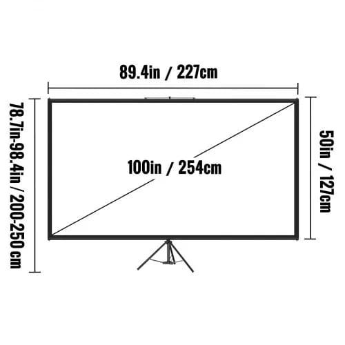 Tripod Projector Screen with Stand 100inch 16:9 4K HD Projection Screen Stand Wrinkle-Free Height Adjustable Portable Screen for Projector Indoor
