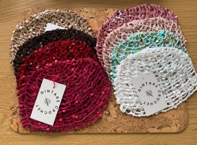 Beautiful crochet sequin bonnet