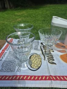 Dessert glasses and plastic tubs