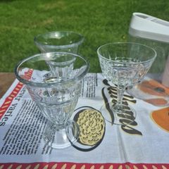 Dessert glasses and plastic tubs