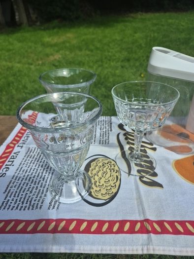 Dessert glasses and plastic tubs