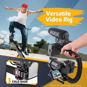 Camera Smartphone Stabilizer, Foldable Handle Grip Handheld Video Rig Steadicam, Compatibility with All Camera, Camcorder, Action Camera, DSLR, Cell Phone, iPhone, Huawei, Samsung etc