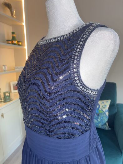 Navy and Silver Sequin Long Dress Size UK 14 / EU 42