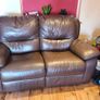 Two Seater Reclining Brown Leather Couch Recliner Sofa Image 2