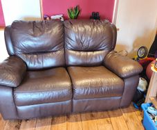 Two Seater Reclining Brown Leather Couch Recliner Sofa