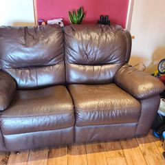 Two Seater Reclining Brown Leather Couch Recliner Sofa