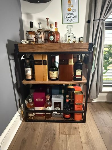 Industrial Drinks Trolley / Bar Cabinet with Removable Serving Tray & LED Lights