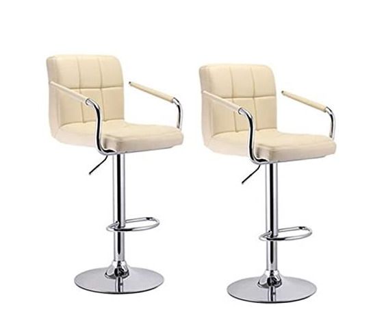 Black/Armrest 2 x Bar Stools with Backrest Height Adjustment, 360 Degree Rotation